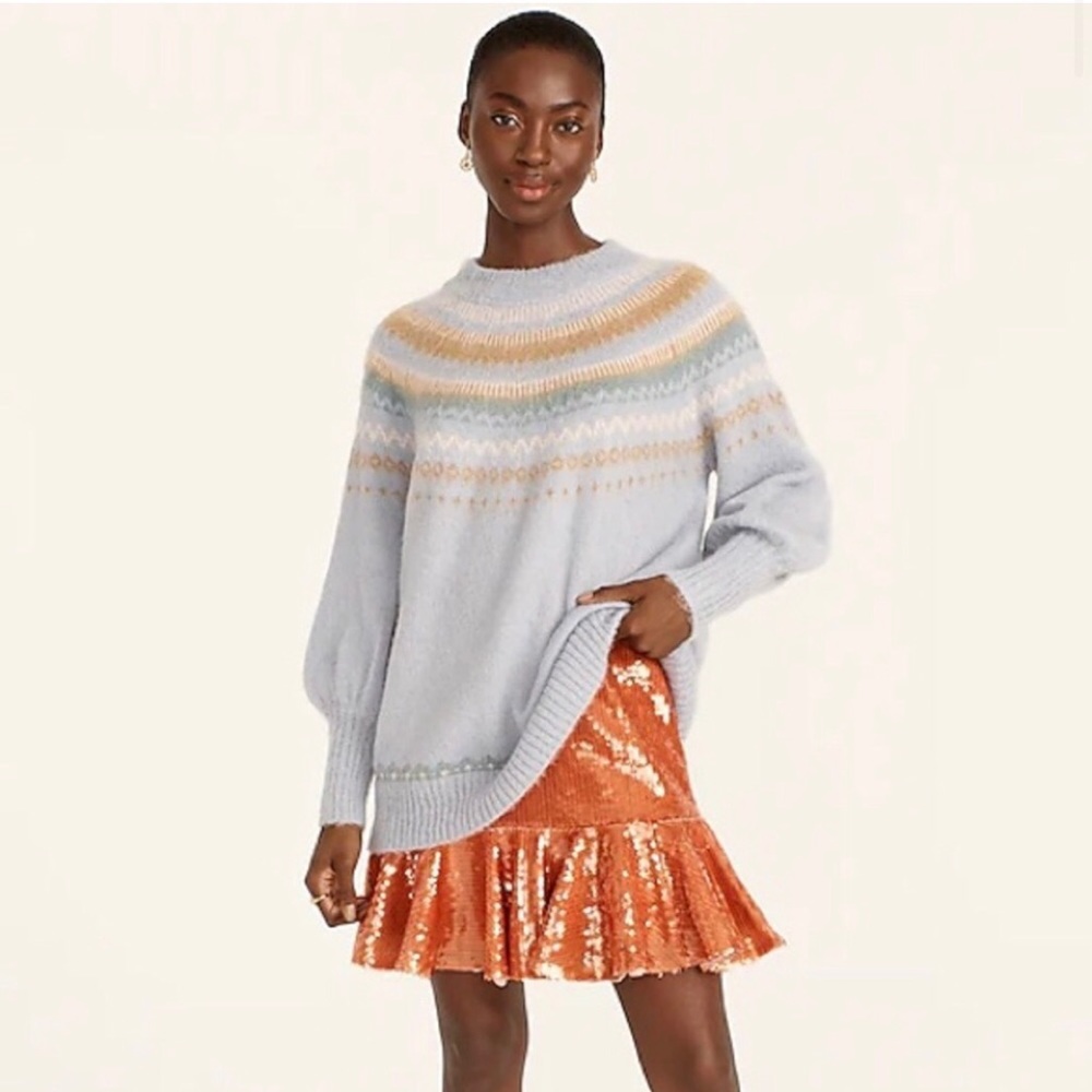 JCrew Fair Isle Yoke Puff Sleeve Sweater - Picture 2 of 5
